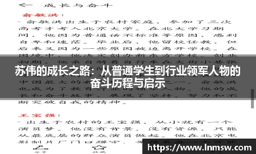 苏伟的成长之路：从普通学生到行业领军人物的奋斗历程与启示